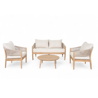 Veronia Outdoor Patio Acacia Wood Chat Set,Include 2 Club Chairs,1 Coffee Table,Loveseat.