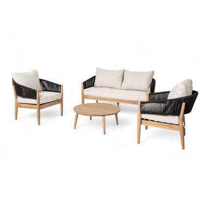 Veronia Outdoor Patio Acacia Wood Chat Set,Include 2 Club Chairs,1 Coffee Table,Loveseat.