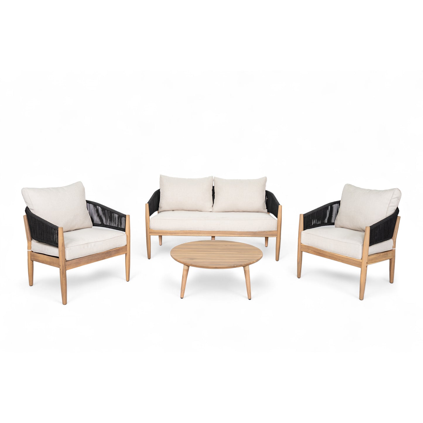 Veronia Outdoor Patio Acacia Wood Chat Set,Include 2 Club Chairs,1 Coffee Table,Loveseat.