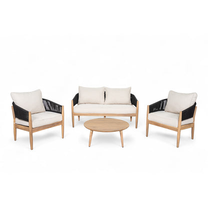 Veronia Outdoor Patio Acacia Wood Chat Set,Include 2 Club Chairs,1 Coffee Table,Loveseat.