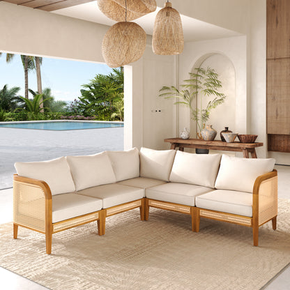 Modern 5-Piece Patio Solid Wood Outdoor Conversation Sectional Sofa Set with Cushions