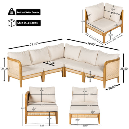 Modern 5-Piece Patio Solid Wood Outdoor Conversation Sectional Sofa Set with Cushions