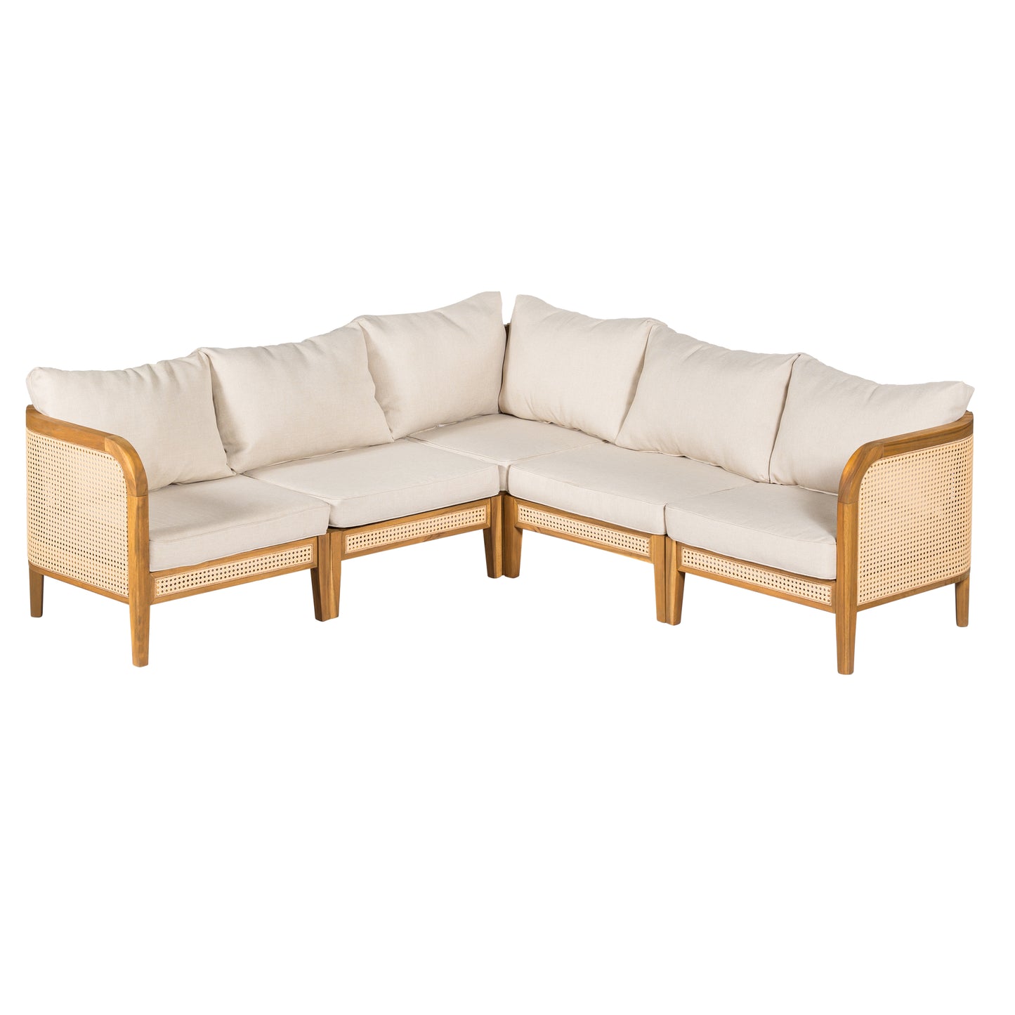 Modern 5-Piece Patio Solid Wood Outdoor Conversation Sectional Sofa Set with Cushions