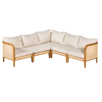 Modern 5-Piece Patio Solid Wood Outdoor Conversation Sectional Sofa Set with Cushions