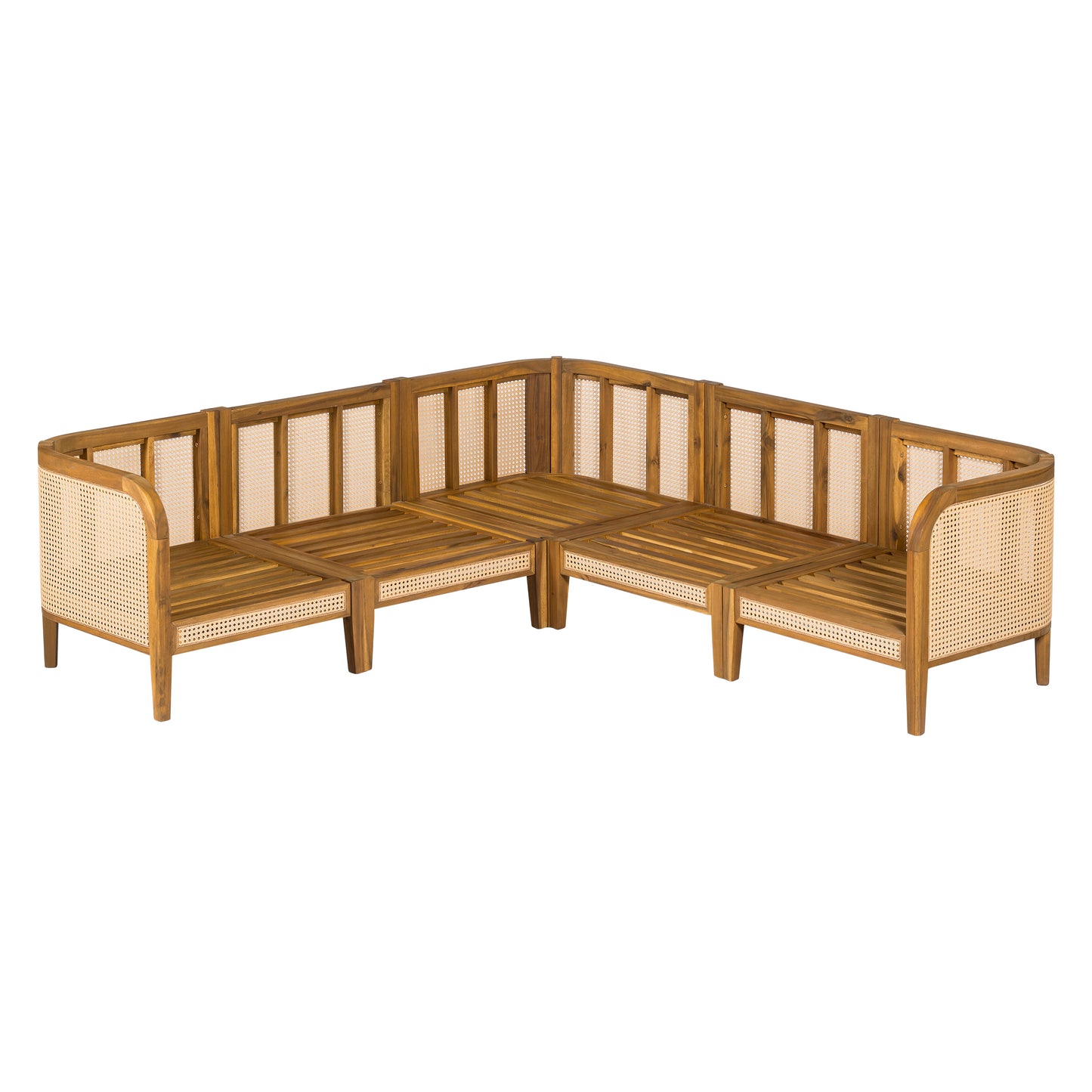 Modern 5-Piece Patio Solid Wood Outdoor Conversation Sectional Sofa Set with Cushions