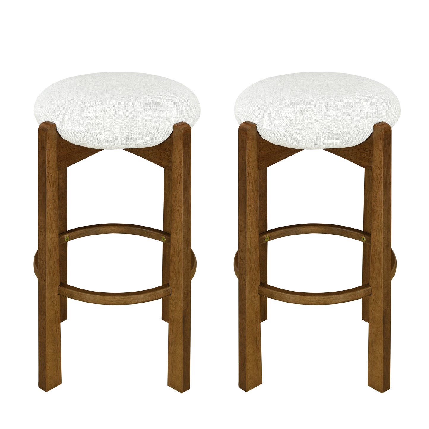 Tarai Indoor Wooden Upholstered Barstool, Ivory Upholstery, Set of 2