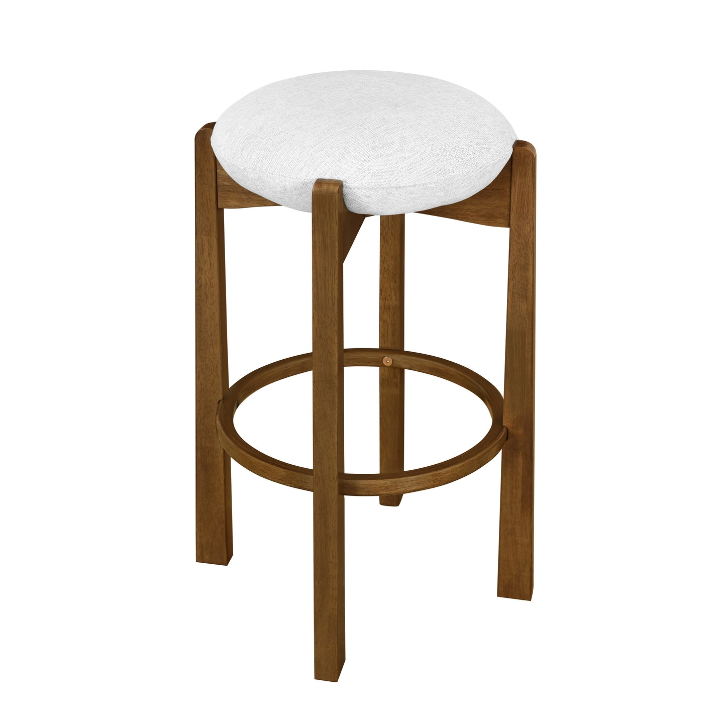 Tarai Indoor Wooden Upholstered Barstool, Ivory Upholstery, Set of 2