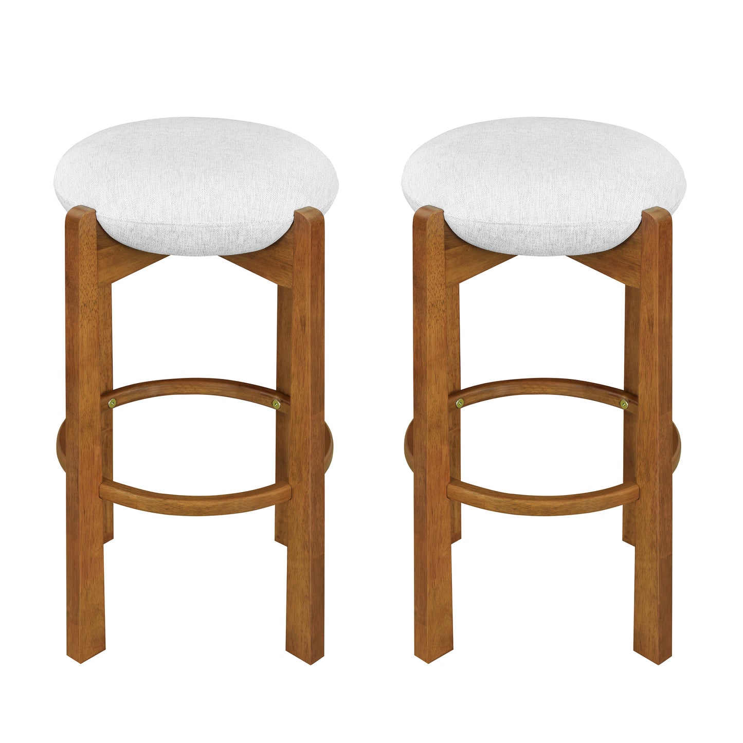 Tarai Indoor Wooden Upholstered Barstool, Ivory Upholstery, Set of 2