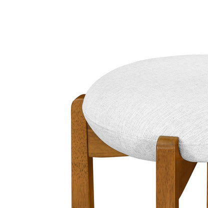 Tarai Indoor Wooden Upholstered Barstool, Ivory Upholstery, Set of 2