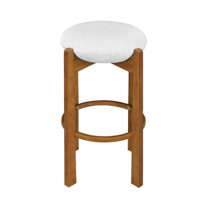 Tarai Indoor Wooden Upholstered Barstool, Ivory Upholstery, Set of 2