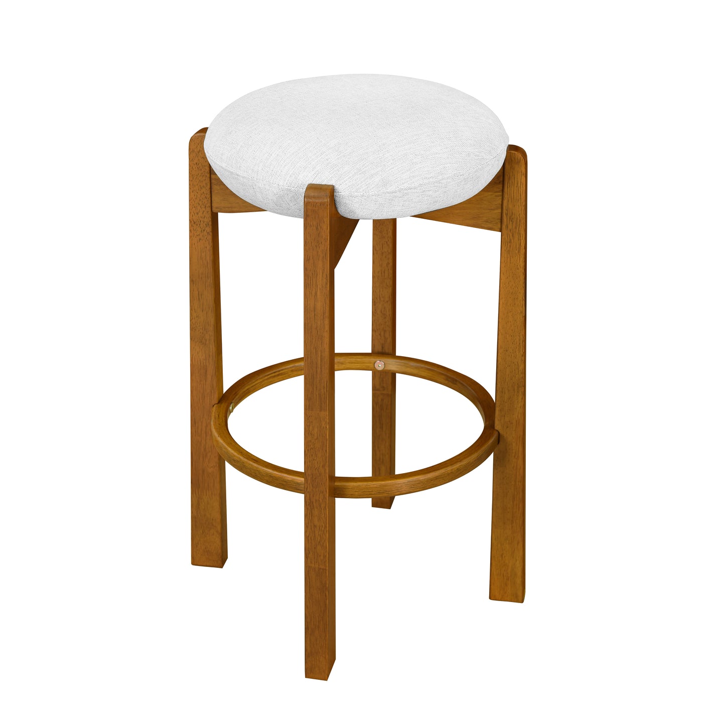 Tarai Indoor Wooden Upholstered Barstool, Ivory Upholstery, Set of 2