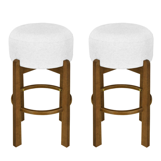 Briony Indoor Wooden Upholstered Barstool,Ivory Upholstery, Set of 2