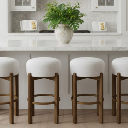 Briony Indoor Wooden Upholstered Barstool,Ivory Upholstery, Set of 2