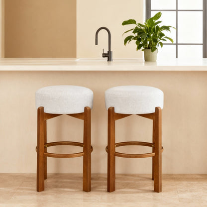Briony Indoor Wooden Upholstered Barstool,Ivory Upholstery, Set of 2