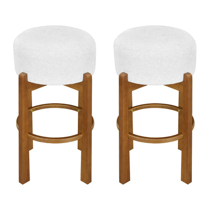 Briony Indoor Wooden Upholstered Barstool,Ivory Upholstery, Set of 2