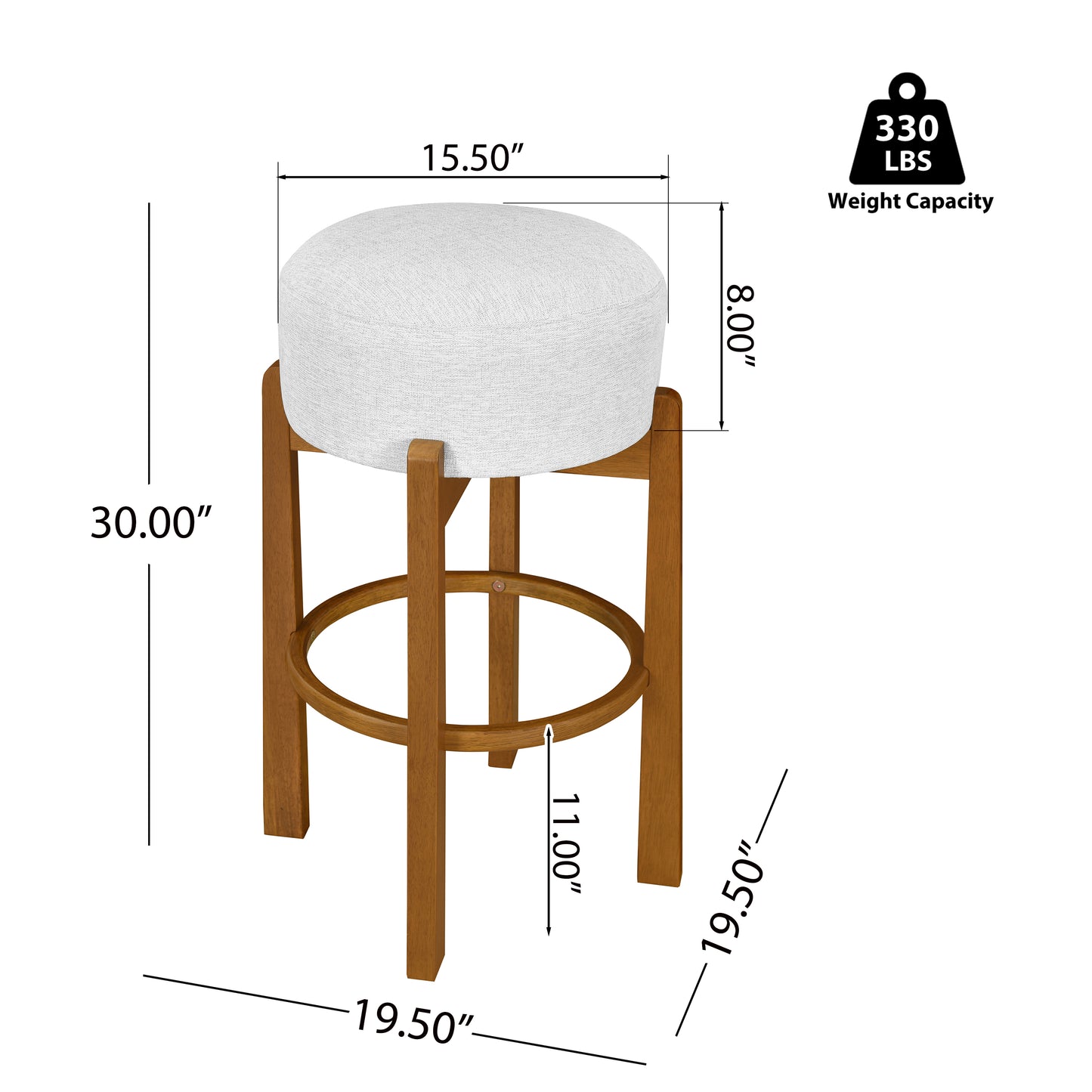 Briony Indoor Wooden Upholstered Barstool,Ivory Upholstery, Set of 2