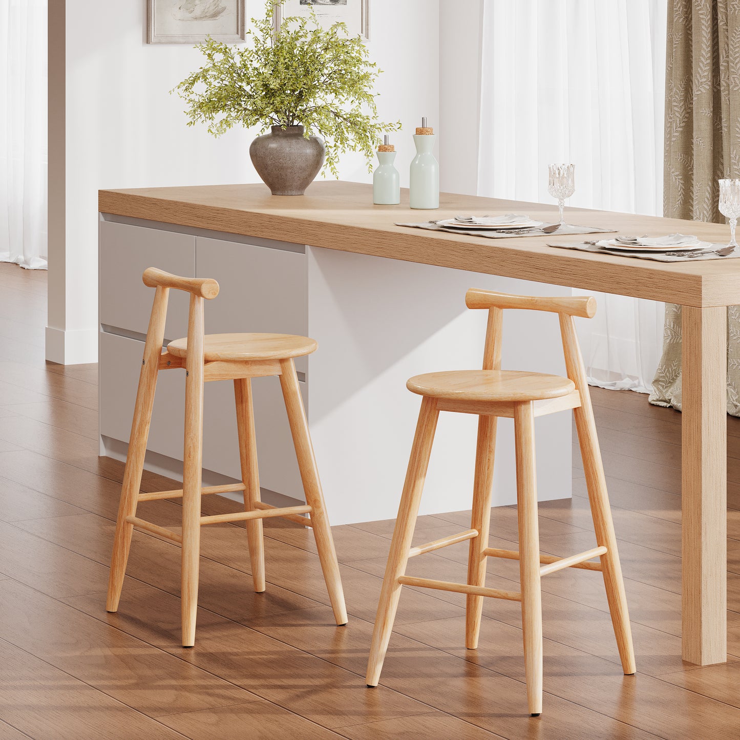 Finnian Indoor Rubberwood Barstool, Natural Finished, Set of 2