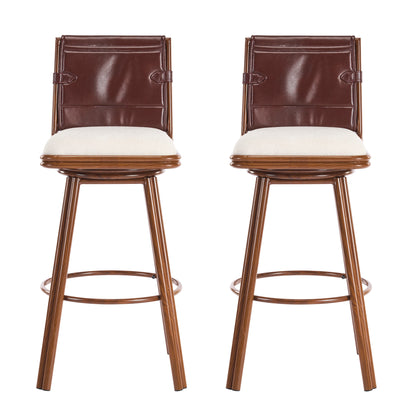 Liora Indoor Upholstered Bar Stool with Metal Frame, Walnut Finish and Beige Upholstery, Set of 2