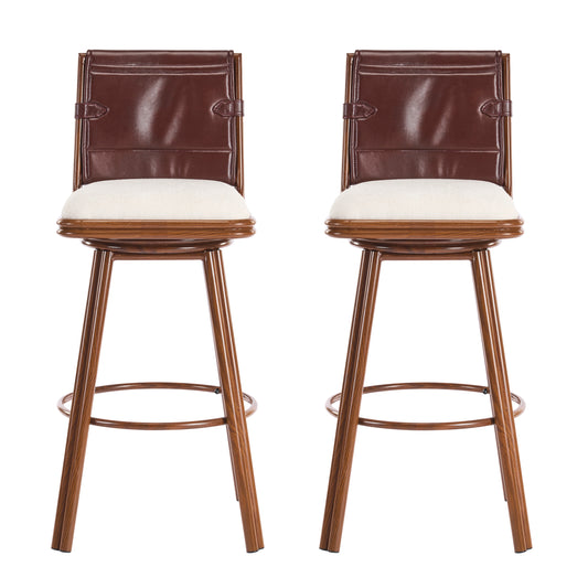 Liora Indoor Upholstered Bar Stool with Metal Frame, Walnut Finish and Beige Upholstery, Set of 2
