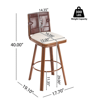 Liora Indoor Upholstered Bar Stool with Metal Frame, Walnut Finish and Beige Upholstery, Set of 2