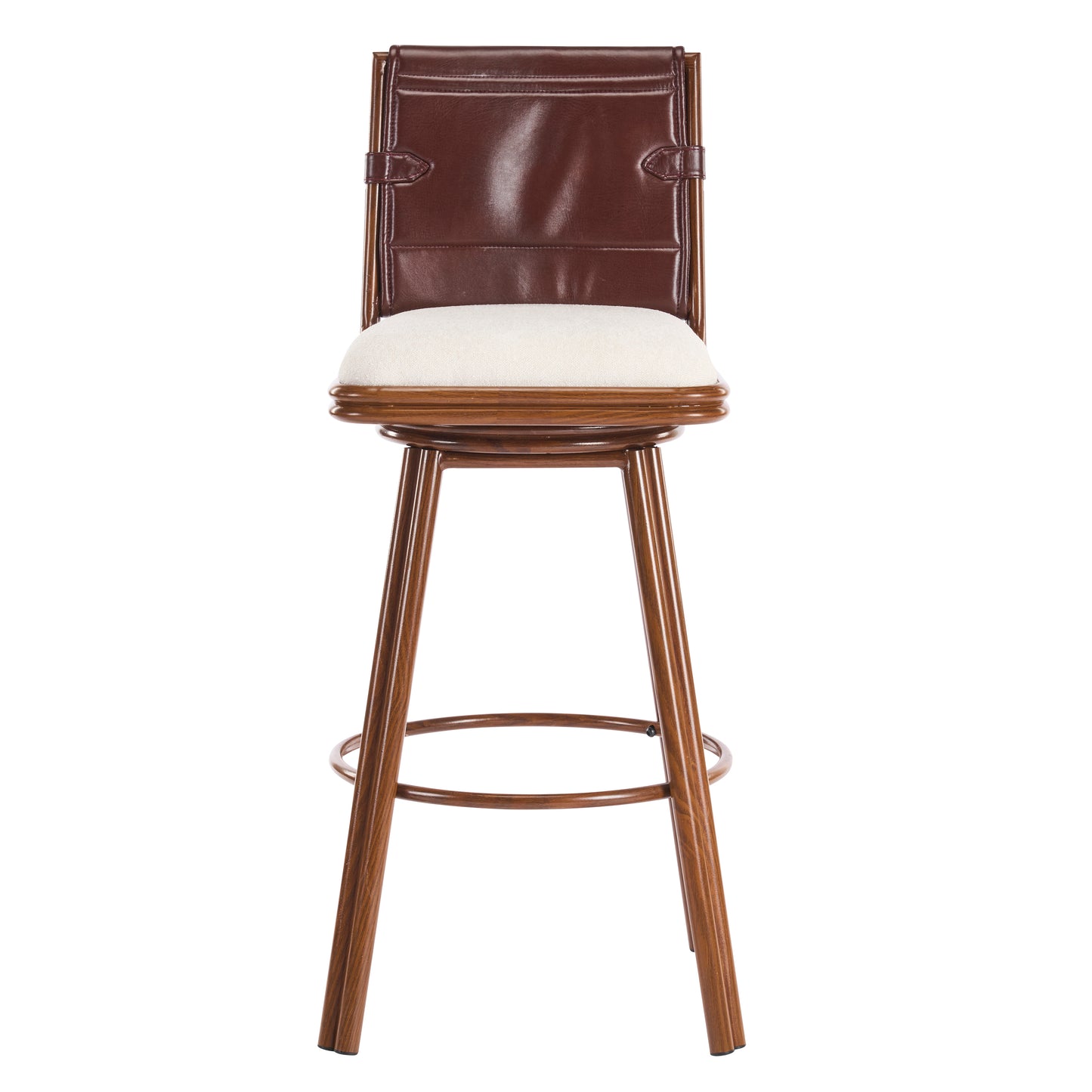 Liora Indoor Upholstered Bar Stool with Metal Frame, Walnut Finish and Beige Upholstery, Set of 2