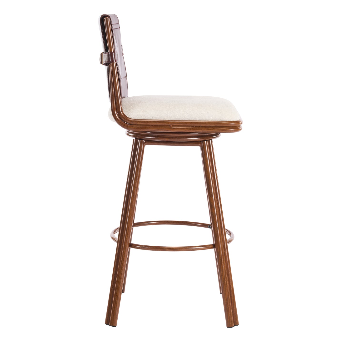 Liora Indoor Upholstered Bar Stool with Metal Frame, Walnut Finish and Beige Upholstery, Set of 2