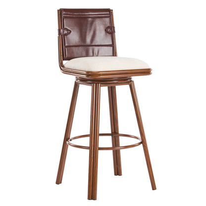 Liora Indoor Upholstered Bar Stool with Metal Frame, Walnut Finish and Beige Upholstery, Set of 2