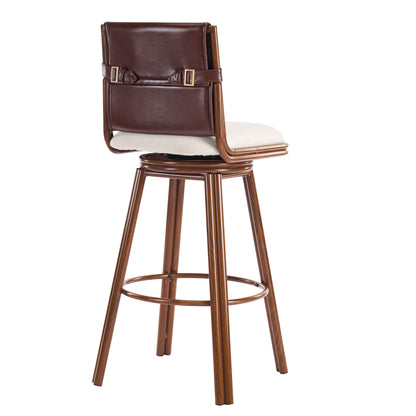 Liora Indoor Upholstered Bar Stool with Metal Frame, Walnut Finish and Beige Upholstery, Set of 2