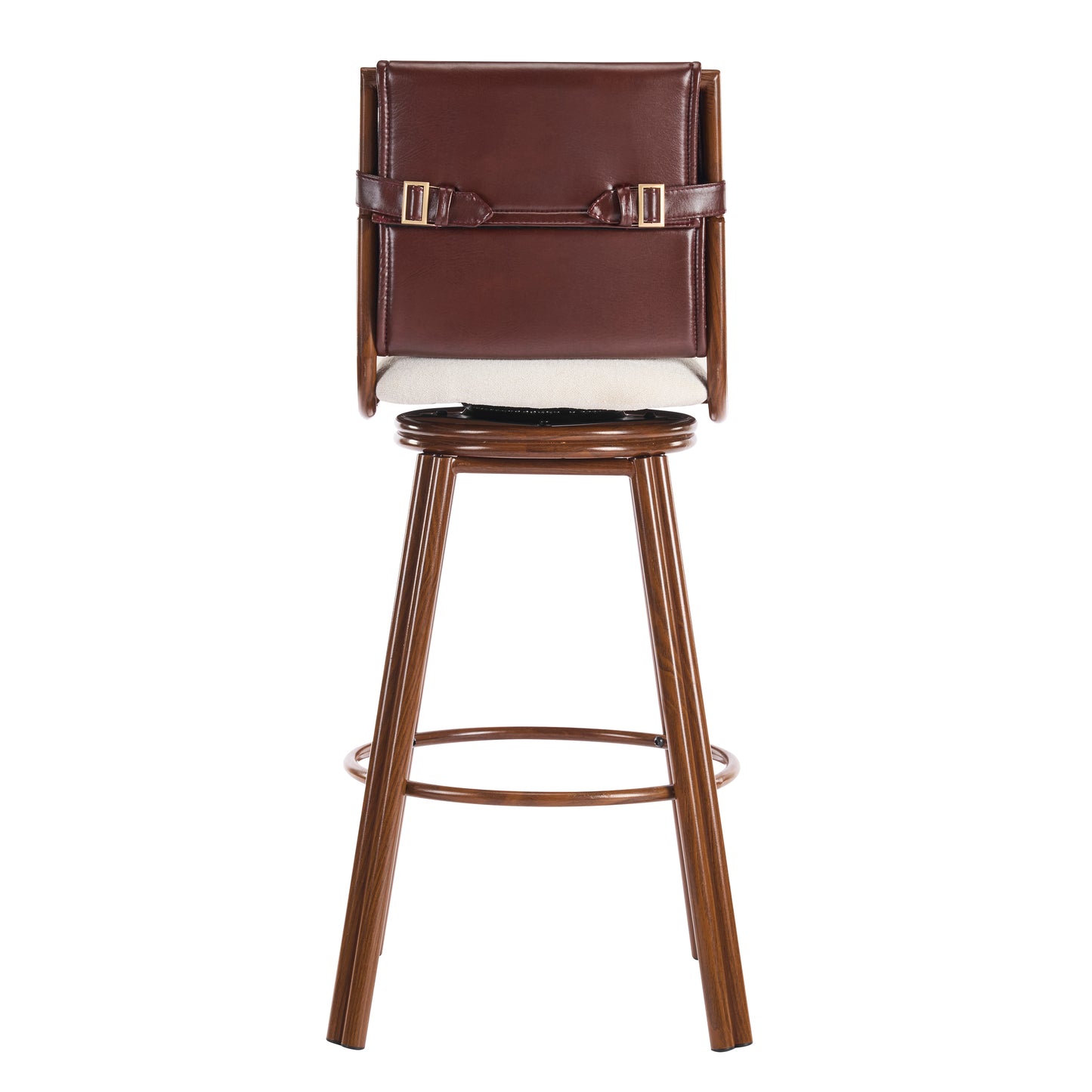 Liora Indoor Upholstered Bar Stool with Metal Frame, Walnut Finish and Beige Upholstery, Set of 2
