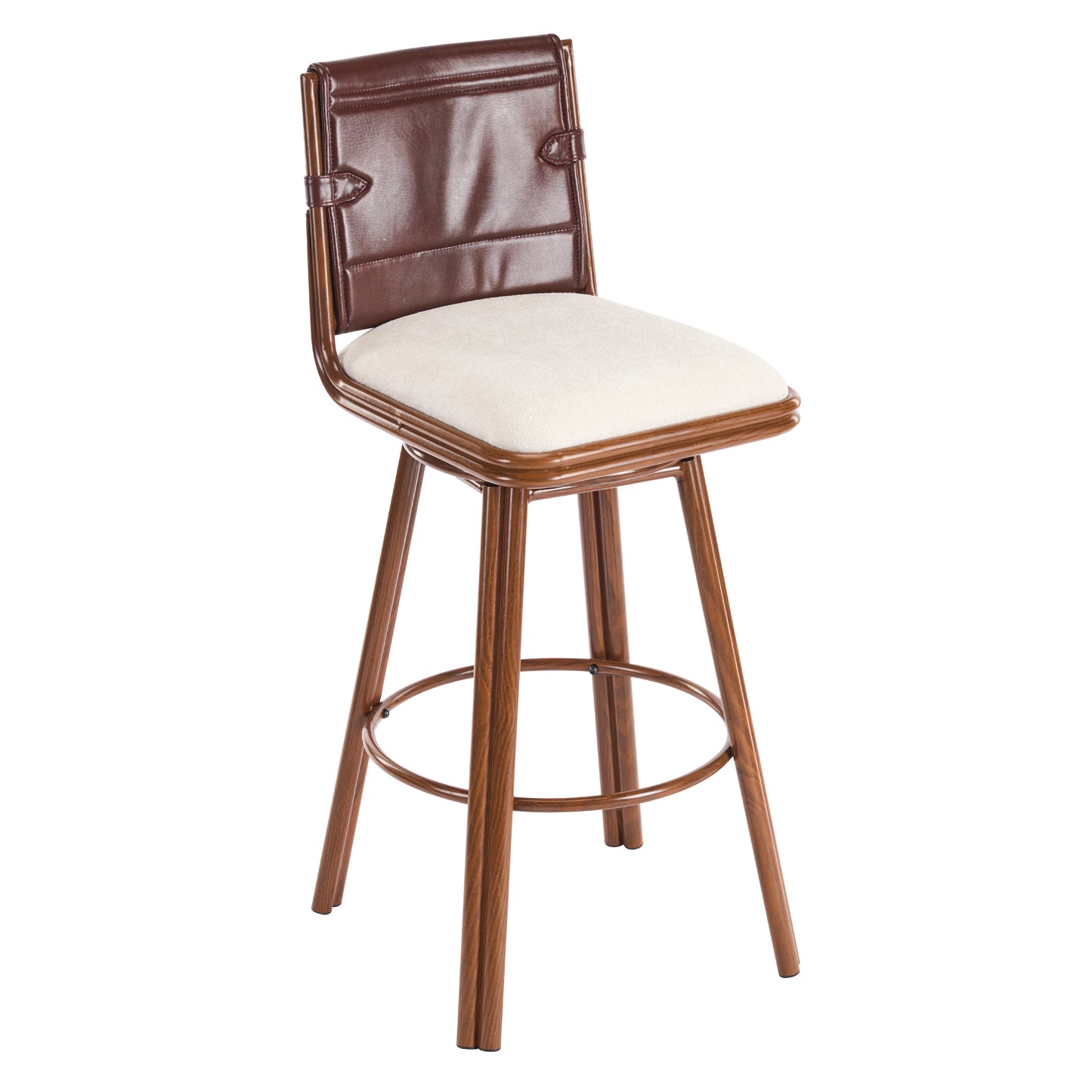 Liora Indoor Upholstered Bar Stool with Metal Frame, Walnut Finish and Beige Upholstery, Set of 2