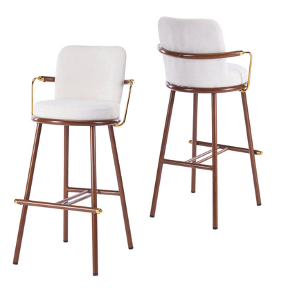 Chaya Indoor Upholstered Bar Stool with Metal Frame, Walnut Finished and Beige Upholstery, Set of 2