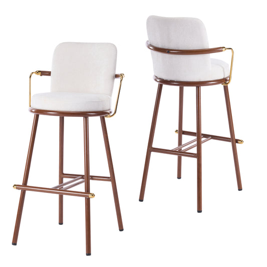 Chaya Indoor Upholstered Bar Stool with Metal Frame, Walnut Finished and Beige Upholstery, Set of 2