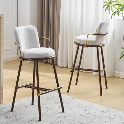 Chaya Indoor Upholstered Bar Stool with Metal Frame, Walnut Finished and Beige Upholstery, Set of 2