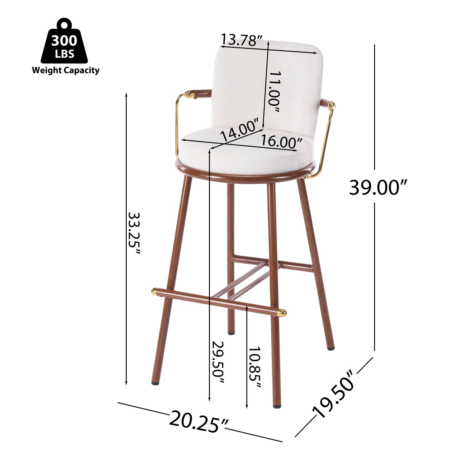 Chaya Indoor Upholstered Bar Stool with Metal Frame, Walnut Finished and Beige Upholstery, Set of 2