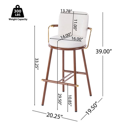 Chaya Indoor Upholstered Bar Stool with Metal Frame, Walnut Finished and Beige Upholstery, Set of 2