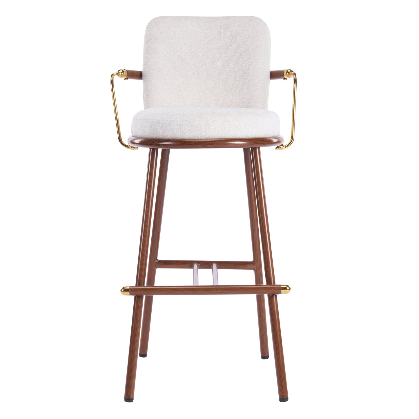 Chaya Indoor Upholstered Bar Stool with Metal Frame, Walnut Finished and Beige Upholstery, Set of 2
