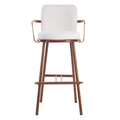 Chaya Indoor Upholstered Bar Stool with Metal Frame, Walnut Finished and Beige Upholstery, Set of 2