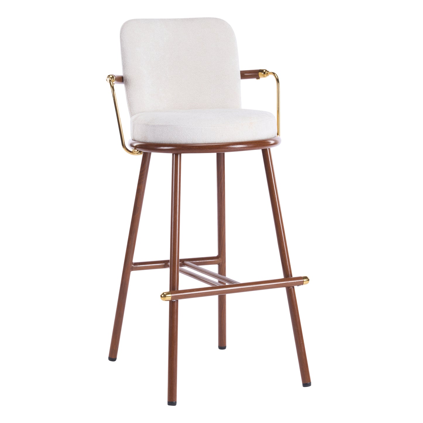 Chaya Indoor Upholstered Bar Stool with Metal Frame, Walnut Finished and Beige Upholstery, Set of 2