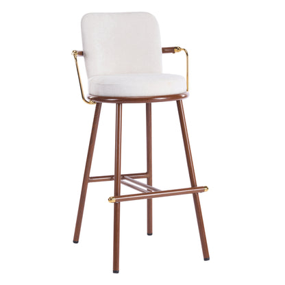 Chaya Indoor Upholstered Bar Stool with Metal Frame, Walnut Finished and Beige Upholstery, Set of 2