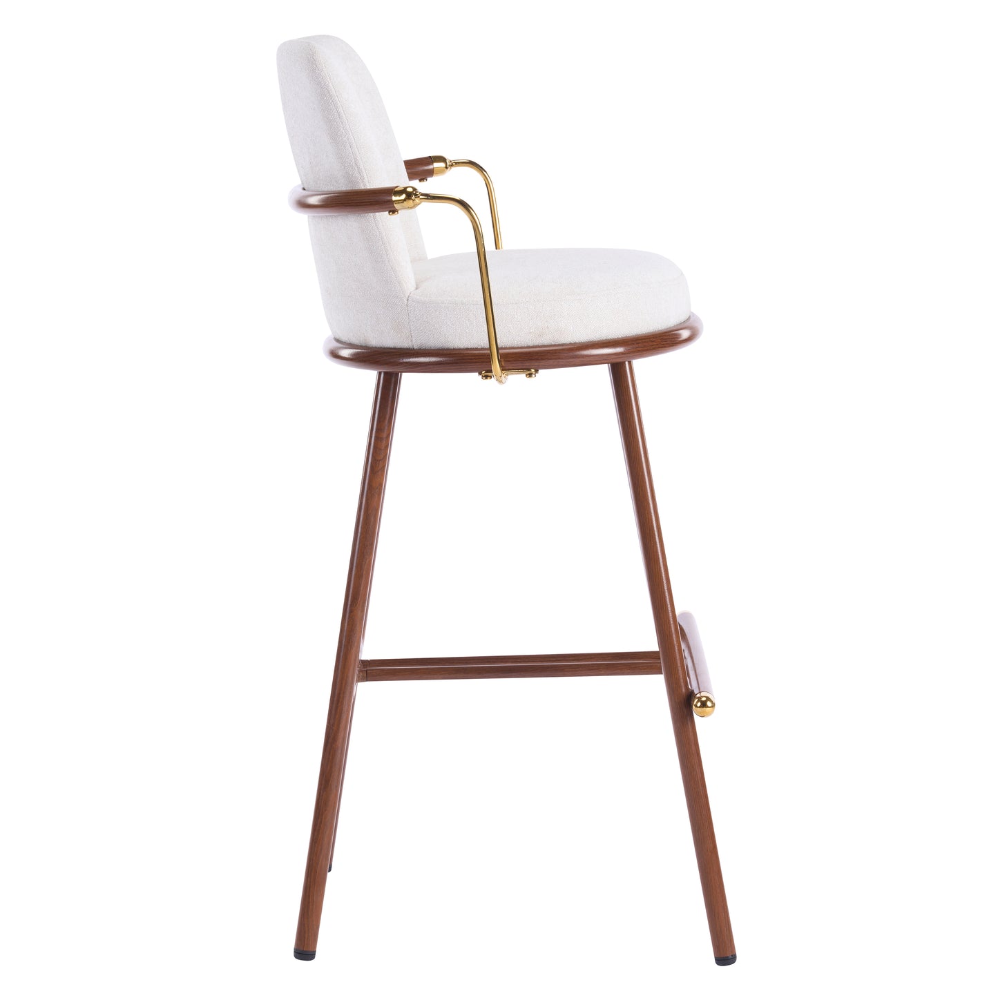 Chaya Indoor Upholstered Bar Stool with Metal Frame, Walnut Finished and Beige Upholstery, Set of 2