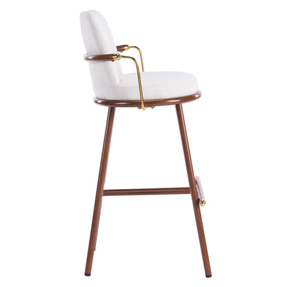 Chaya Indoor Upholstered Bar Stool with Metal Frame, Walnut Finished and Beige Upholstery, Set of 2