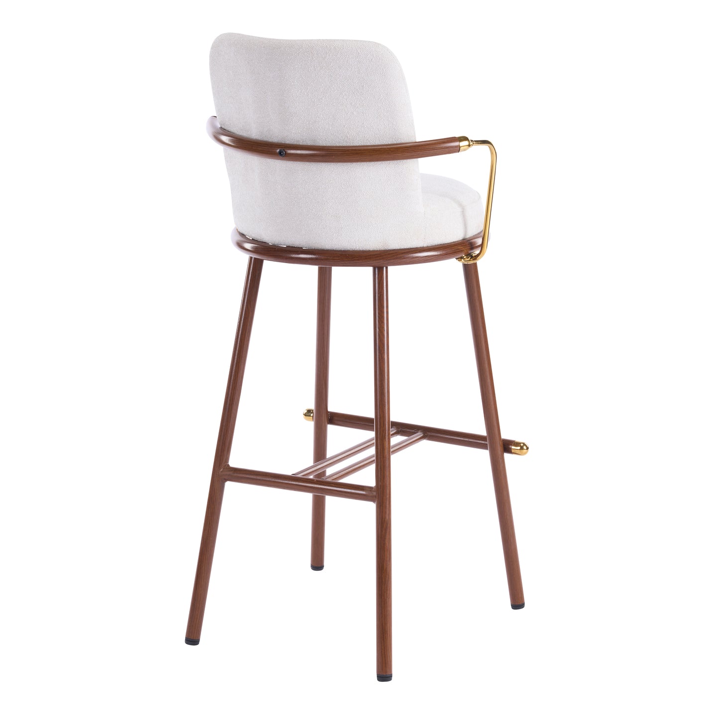 Chaya Indoor Upholstered Bar Stool with Metal Frame, Walnut Finished and Beige Upholstery, Set of 2