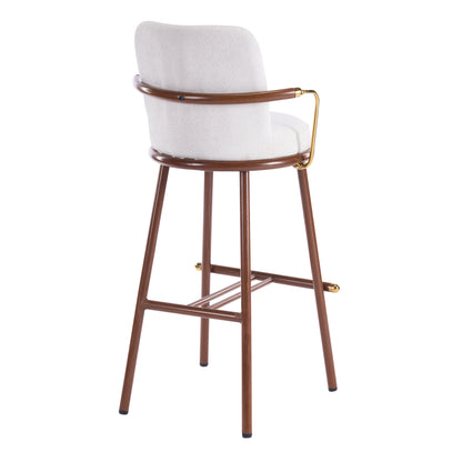 Chaya Indoor Upholstered Bar Stool with Metal Frame, Walnut Finished and Beige Upholstery, Set of 2