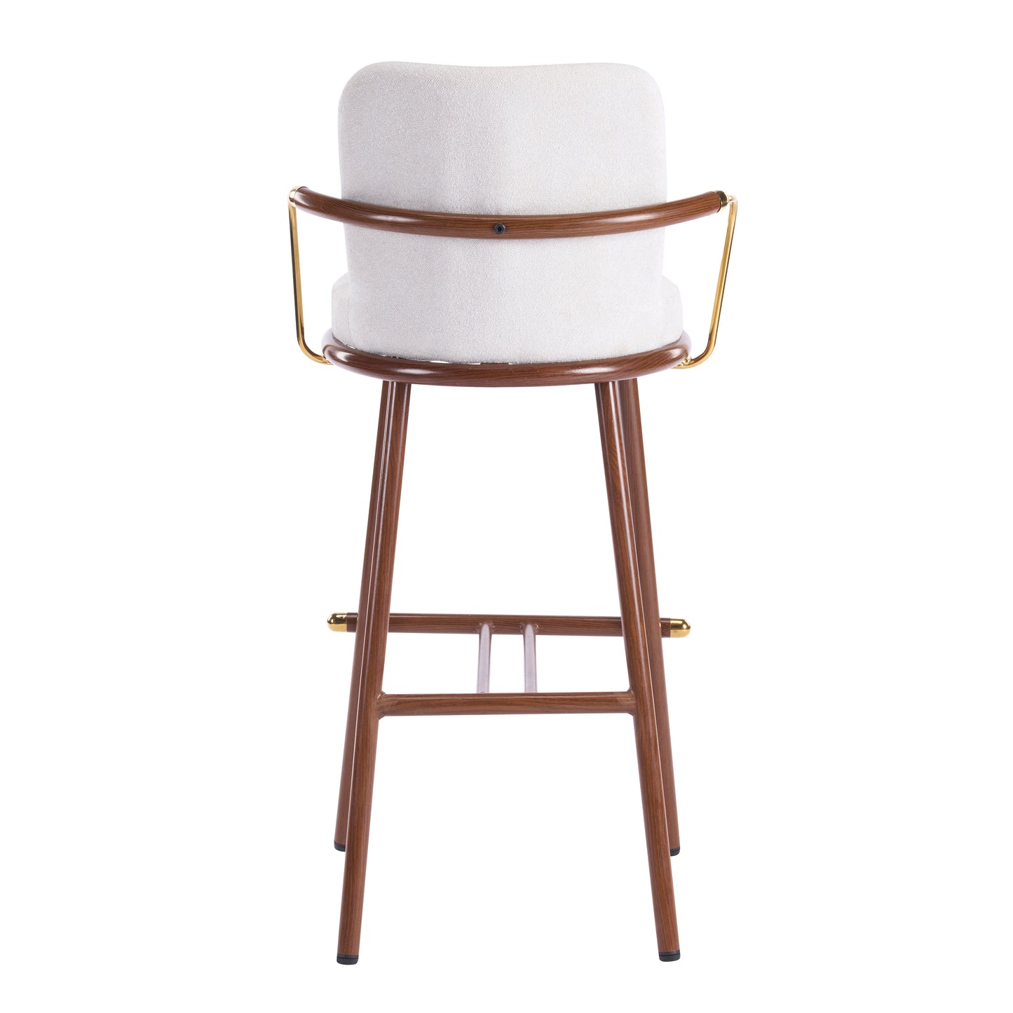 Chaya Indoor Upholstered Bar Stool with Metal Frame, Walnut Finished and Beige Upholstery, Set of 2