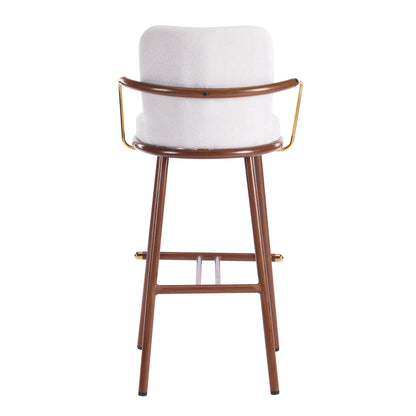 Chaya Indoor Upholstered Bar Stool with Metal Frame, Walnut Finished and Beige Upholstery, Set of 2