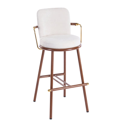 Chaya Indoor Upholstered Bar Stool with Metal Frame, Walnut Finished and Beige Upholstery, Set of 2