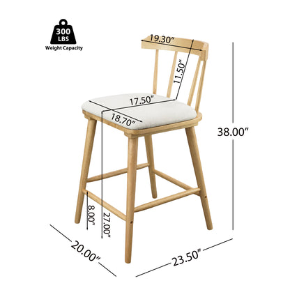 Hester Wood Counter Stools – Timeless Spindle Design with Beige Upholstered Seats, Set of 2