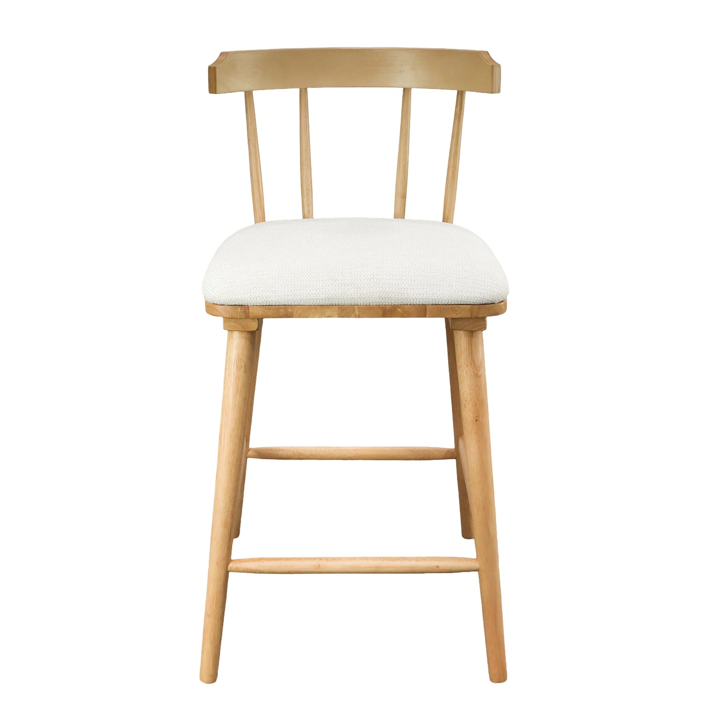 Hester Wood Counter Stools – Timeless Spindle Design with Beige Upholstered Seats, Set of 2