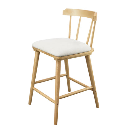 Hester Wood Counter Stools – Timeless Spindle Design with Beige Upholstered Seats, Set of 2