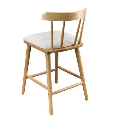 Hester Wood Counter Stools – Timeless Spindle Design with Beige Upholstered Seats, Set of 2
